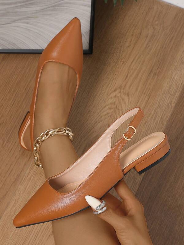 Zapatos elegantes de unicolor para mujer, con hebilla en el tobillo, tacón bajo y ligero, punta afilada, zapatos de tacón bajo para mujer