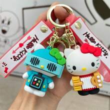 1pc Hello Kitty Keychain With Music, Cute Plush Doll Pendant, Backpack Charm, Car Key Chain Accessory, Girly Gift