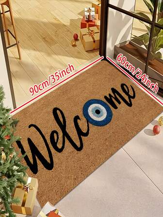 1/2 件 Evil Eye 迎宾门垫 - 防滑涤纶垫，白色防护设计，适合家居装饰，室内迎宾垫 | Evil Eye 设计 | 耐用门垫，前门迎宾垫，客厅地垫