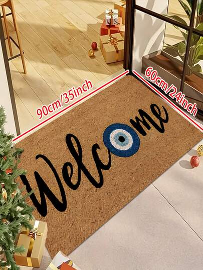 1/2 件 Evil Eye 迎宾门垫 - 防滑涤纶垫，白色防护设计，适合家居装饰，室内迎宾垫 | Evil Eye 设计 | 耐用门垫，前门迎宾垫，客厅地垫