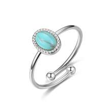 1 Stück modischer edelstahl-Ring in grünem Türkis-Prägung in elliptischer Form, verstellbar, für Frauen, minimalistischer Alltags- und Hochzeit/Anlass-Trag
