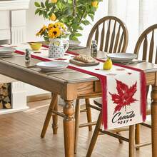 Caminho de mesa com folhas de bordo para o Dia do Canadá, decoração de mesa de jantar e cozinha para festas em casa
