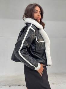 Quilted Leather Jacket With Removable Fur Collar - Winter 2025 - 黑色 - 查看 3