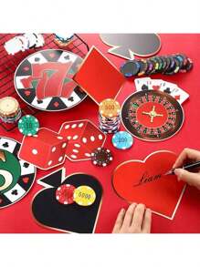 16pcs Multi-Functional Casino/Party Hollow Las Vegas Casino Poker Theme Party Decorations With Adhesive For Pinboard, 5.9 X 5.9 Inch