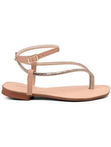 BERALLUTY WOMEN'S FLAT SANDAL WITH STRASS AND GLITTER, COMFORTABLE - 乾枯玫瑰色 - 查看 4