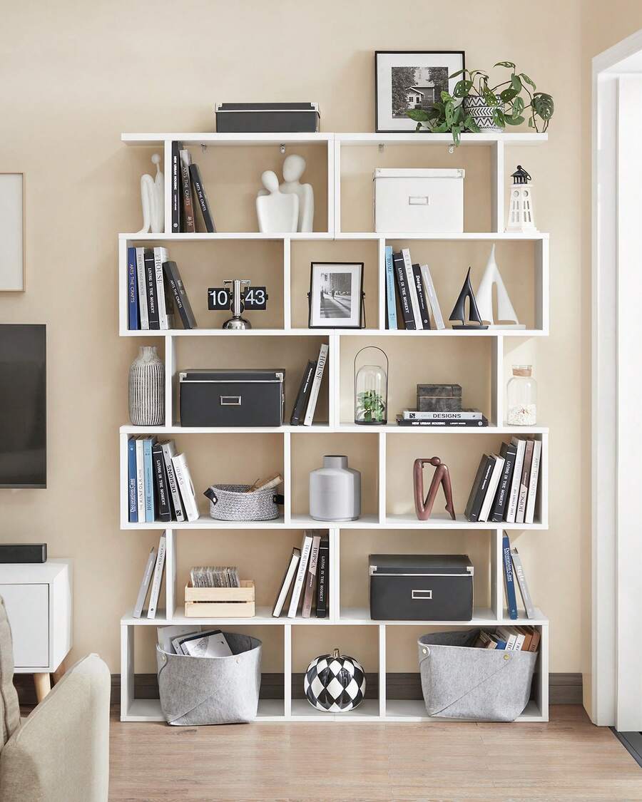 Bücherregal, 2er Set, Regal mit 6 Ebenen, Standregal, Büroregal, freistehend, Dekoregal, zur Präsentation, modern, für Wohnzimmer, Schlafzimmer, Büro, weiß - Weiß - Übersicht 1