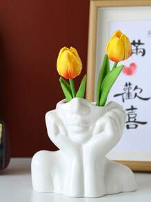 1 Pieza Florero De Resina Con Diseño De Cara Humana, Decoración De Hogar Minimalista Estilo Nórdico, Accesorio Para Arreglos Florales