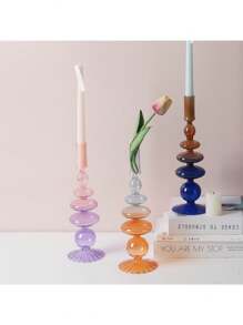 1 pieza Candelabro de vidrio creativo y sencillo, florero artístico para decoración del hogar, sala de estar y mesa, ideal para insertar flores secas