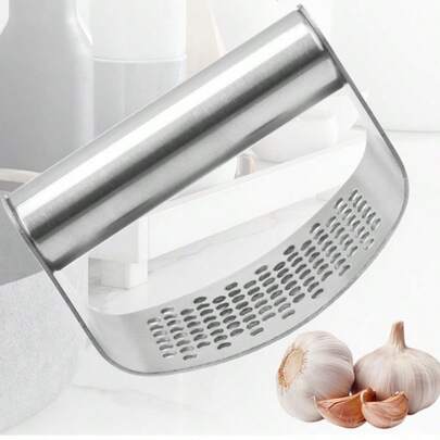 1pc Stainless Steel Garlic Press, Manual Garlic Crusher, Reusable Kitchen Tool For Mincing & Grinding Garlic
