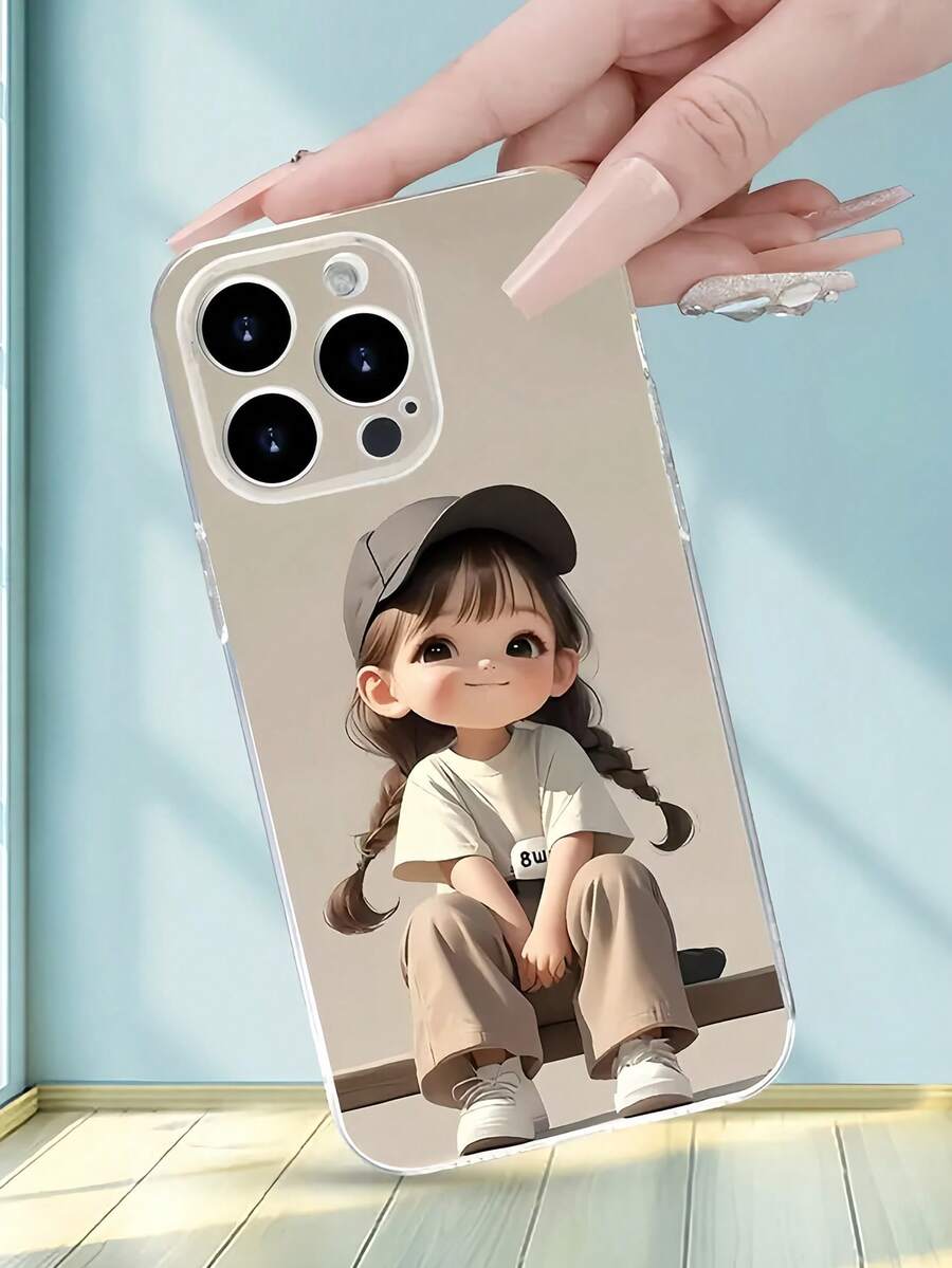 动漫 1 件卡通女孩马尾辫简约设计防震 TPU 手机壳适用于 Apple 16、15、14、13、12、11 Pro Max 系列防水防摔防刮 - 彩色 - 查看 1