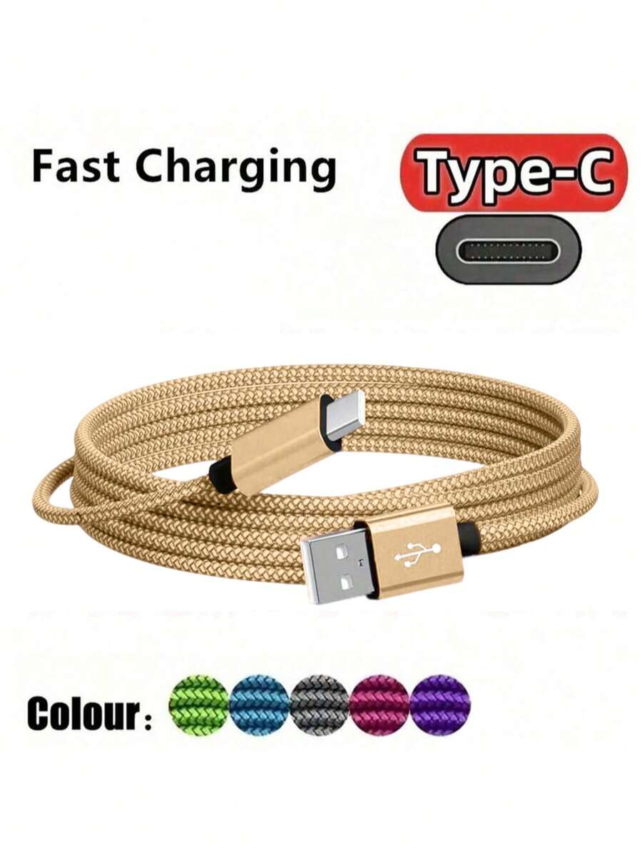 1pc 60W USB-C Charging Cable, 3.3ft/6.6ft/10ft Long USB Type-C Fast Charging Cord, Nylon Braided USB-A To USB-C Charger Cable Compatible With Samsung Galaxy S24/S23 Ultra/S23/S23+/S22/S22 Ultra/S22+/S21 Ultra/S20 Ultra/Note 20/Note 10/Z Fold 3/4/5, 16/16 Pro Max/15/15 Plus/15 Pro/15 Pro Max, Phones, Phones - Gold - View 1