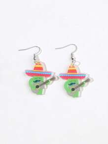 1 Pair Mexican Fiesta Chili Pepper, Tequila Bottle, Skull, Avocado Print Acrylic Day Of The Dead Earrings For Women