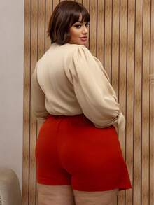 Tailored Short Skirt With Elastic Plus Size - telha - View 2