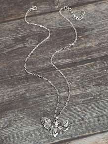 1 pieza Collar de estilo punk, collar colgante con diseño de calavera de polilla de estilo gótico y oscuro con colgante de piedra verde vintage incrustada