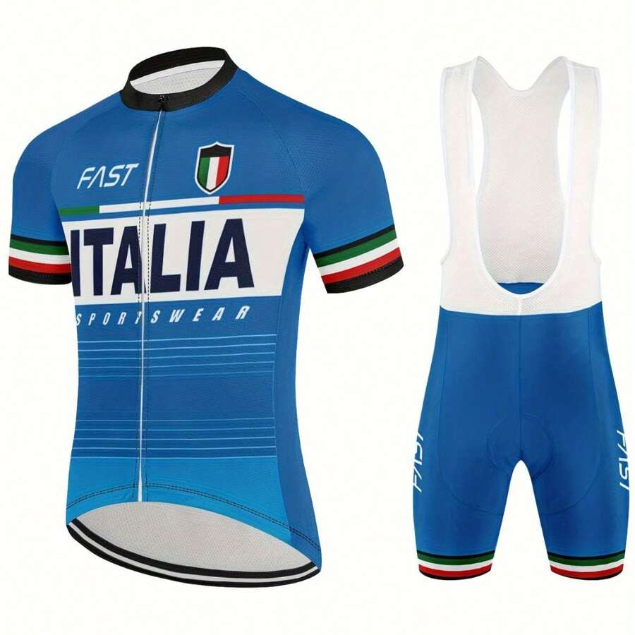 Tricou ciclism pentru bărbați, imprimat 3D, model Italia, set pantaloni scurți pentru biciclete, îmbrăcăminte sport, uscare rapidă, respirabil, dungi reflectorizante, 3 buzunare spate