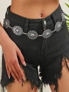 1pc Plus Size/Oversize Western Style Floral Engraved Textured Metal Waist Chain, Casual, Beach, Party, XXL/XXXL/XXXXL Fall, Autumn, Halloween - Silver - View 5