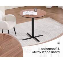 Chairus Modern Round Dining Table MDF Small Kitchen Table With Metal Legs, Space-Saving Side Table For Dining Room/Living Room - Brown - View 4