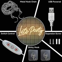 Insegna al neon a luce LED "Festeggiamo", alimentata tramite USB, con pulsante di accensione, 9 livelli di regolazione, ideale per decorazioni murali festive, adatta per casa, camera da letto, soggiorno, ufficio, matrimoni, feste di Natale e San Valentino