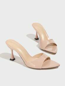 Jin Bei Qi 春夏女士高跟鞋，时尚晚宴派对户外高端场合细高跟鞋，尖头亮面镜面搭配彩色面料，性感穆勒鞋优雅浅粉色一脚蹬鞋 - 淺粉色 - 查看 6