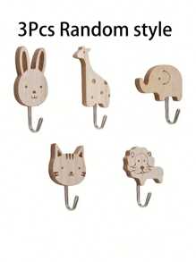 3/5pcs Cartoon Animal Wooden Decorative Wall Hook Set, DIY Home Storage & Organization Hooks For Bedroom, Bathroom, Dorm, Random Color
