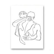 1pc/3PCS Wall Arts Posters Optional Frame Modern Wall Art Canvas Painting Bedroom Home Decoration Gay Gift Poster Men Kiss Embrace Love Prints Abstract Lines Simple
