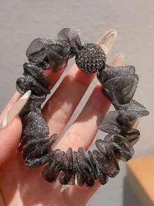 10pcs Rhinestone Mesh Hair Scrunchies, Vintage Elegant Hairbands, High Elasticity Side Braided Ponytail Holders For Women
