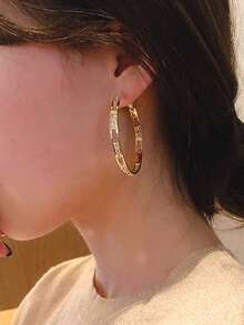 rundraw 2 bông tai tròn hình học rỗng đính đá Cubic Zirconia, tông vàng đồng sang trọng nhẹ nhàng, thích hợp cho tiệc tùng, tụ họp, dạ hội, quà tặng, phụ kiện trang phục hàng ngày - Vàng - Xem 8