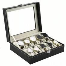 6-24 Watch Display Grid Box Lockable Case Faux Leather Storage Holder Gift UK - Black 24 Grids - View 5