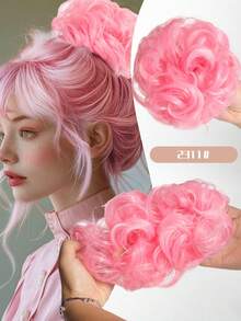 合成发髻接发凌乱卷曲弹力发圈假发发髻甜甜圈发髻女士合成凌乱发髻发圈假发带辫子弹力发片女士合成卷曲马尾 - 自然黑 - 查看 34