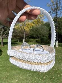 1PC New Handheld Huangma Cloth Ring Box Western Wedding Flower Girl Handheld Ring Pillow Valentine's Day Confession