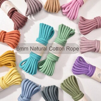 带芯棉绳，6毫米 x 5米粗花边绳，用于壁挂、植物吊架、工艺品、礼品包装和婚礼装饰的扭纹花边棉绳，米色花边绳，圣诞工艺品