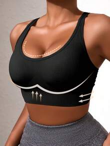 女士无缝瑜伽文胸，防震，工字背设计，轻薄，提拉，无钢圈，纯色交叉肩带，舒适瑜伽内衣，适合室内外运动，透气，性感瑜伽文胸搭配交叉背带瑜伽裤，健身房专用无钢圈文胸，防震，舒适内衣 - 黑色 - 查看 2