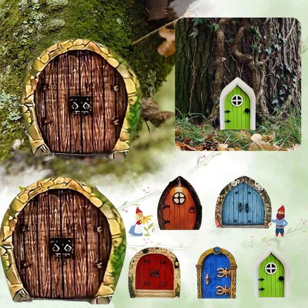 Juego de 6 piezas de decoración de mini puerta de jardín de 2D, altura 8 cm, estilo gótico de madera con tema de ángel, decoración de paisaje mágico DIY para boda, decoración de jardín exterior, manualidades para adultos