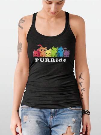 Tank Top Para Dama Diseño Gatos Colores Orgullo Pride LGBT Disponible en color Blanco y Negro