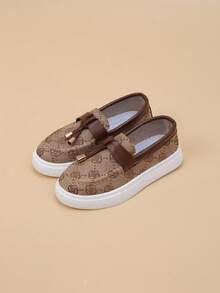 Kids' New Breathable Floral Print Simple Slip-On Casual Sneakers - Khaki - View 4