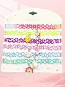 6pcs/Set Fashionable Necklaces For Teens, Cute Princess Cartoon Unicorn & Mermaid Series Chokers, Suitable For Birthday Party, Gift, Holiday, Casual Wear