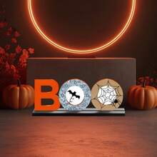 1 szt. Drewniana dekoracja rzemieślnicza na Halloween z podstawą, dekoracja na biurko w stylu nawiedzonego domu, ciekawa sezonowa drewniana dekoracja na Halloween do wewnątrz/na zewnątrz, do salonu, jadalni, biura