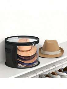 1pc Clear PVC Hat Storage Organizer With Zipper Closure, Portable Stackable Round Brim Hat Container With Handle, Transparent Fashion Hat Storage Bucket For Beach Hats, Easy To Use