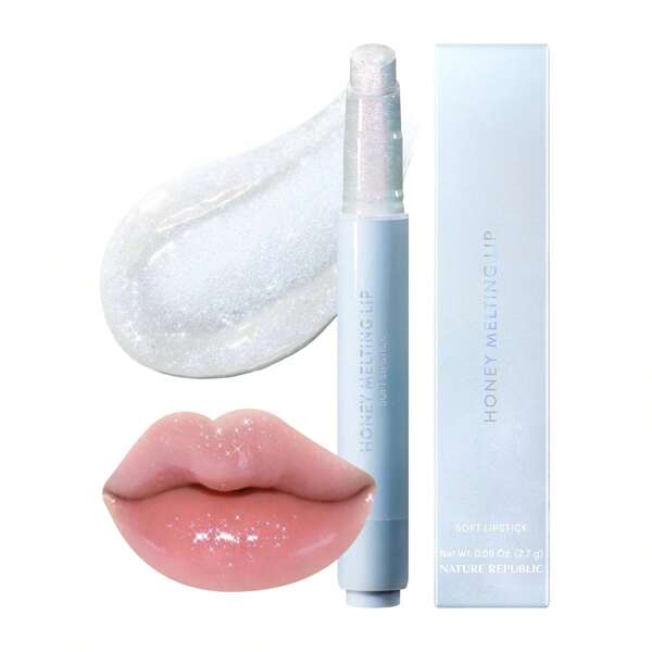HONEY MELTING LIP GLITTER & PLUMPING (15 CRYSTAL SPARKLE) SOFT LIP STICK Hydrating&Moisturizing Clear Gloss,Volumizing Formula & Sheer Tint, Shine Glimmer Finish, Korean Make Up
