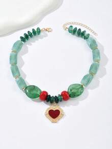 可选择购买单件或三件套。三件套包含：红色泪珠心形、绿色串珠、复古金银心形盒、古董硬币、玫瑰花、水钻星月、皮革蝴蝶结、仿琥珀珠。女士多层项链首饰套装 - 彩色 - 查看 14