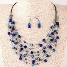 Set de 3 piezas de collar y pendientes de cristal multicapa, elegante y versátil, para mujer