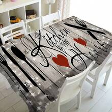 1 pièce Nappe de table de cuisine rectangulaire minimaliste | Imprimé avec un motif de couteau, fourchette et cuillère | Convient pour la décoration de scène, la protection de la table et la décoration de la pièce - Noir - Voir 5