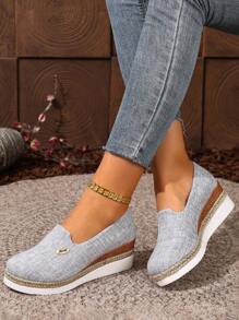 Alpargatas planas informales con suela gruesa para mujeres de talla grande