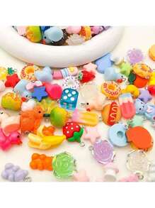 10/20/30/50/80/100/200pcs Vivid Resin Craft Supplies - Imaginative Animals, Fruits And Food Series - Colorful DIY Jewelry Making Necklace, Bracelet And Earring, Perfect For Craft Lovers And Jewelry Making