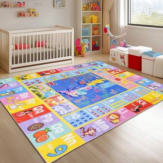Kids Rug - Soft And Non-Slip Educational Rug For Learning ABC Letters, Animals, Maps, Vehicles, And Roads, Washable Classroom Rug For Toddler Nurseries And Kids' Room Decor
