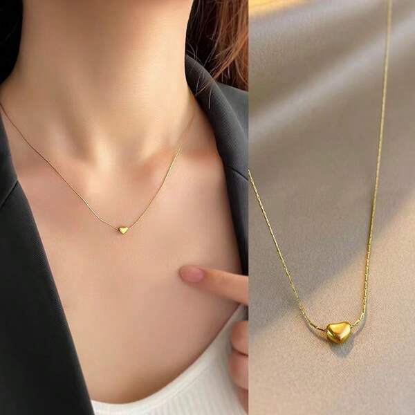 1pc Delicate And Simple Titanium Heart Necklace, Elegant And High-End Collar Chain.