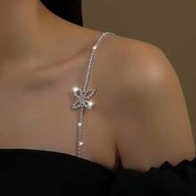 A Piece Elegant Butterfly Body Chain - Adjustable Rhinestone Shoulder Chain Accessory With Chic Off-The-Shoulder Straps, Featuring An Elegant And Minimalist Design, A Sexy Invisible Appearance, And Versatile Wear - Suitable For Dresses And Off-The-Shoulder Outfits.