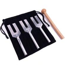 Angel Tuning Fork Set - 4096 Hz, 4160 Hz, 4225 Hz, For Sound, Musical Instruments, With Wooden Mallet And Soft Storage Bag (Gold/Silver)