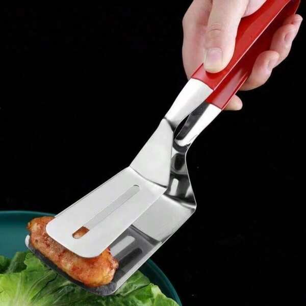 Outdoor Silikon hitzebeständiger Griff Edelstahl Grillzange, Fischpfannenwender, Steakclip, Küchenlebensmittelklemme, Grillzange, Pfannkuchenklemme