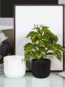 PP Material Matte Finish Ceramic-Look Plastic Flower Pot, Suitable For Artificial Flowers & Succulents - Black - View 7